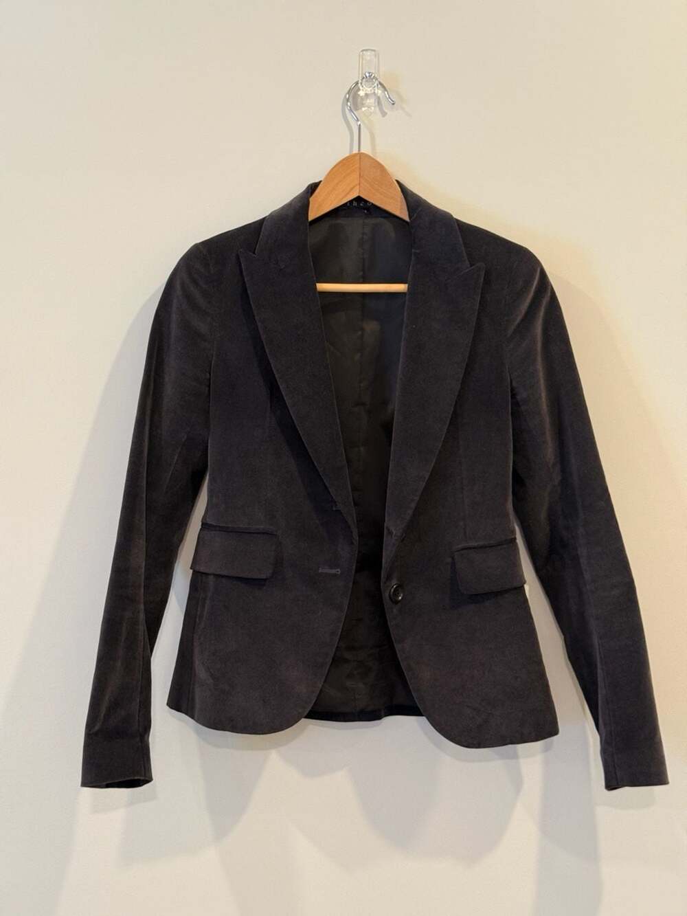 Theory Charcoal Grey Velveteen Single-Button Blazer Jacket Size 4